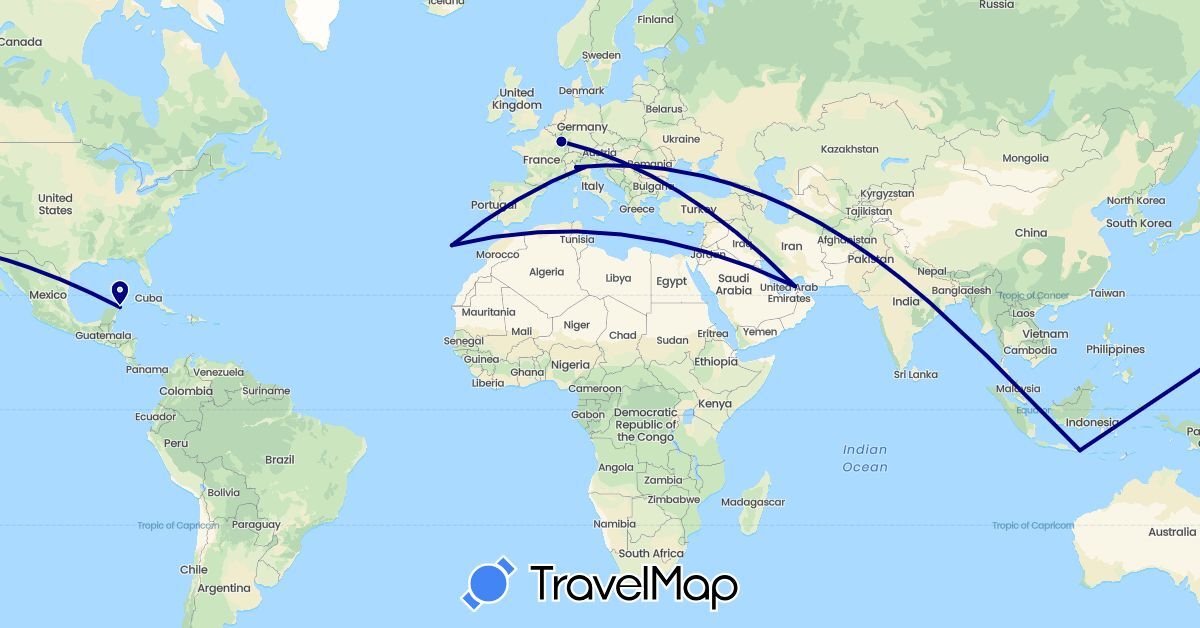 TravelMap itinerary: driving in United Arab Emirates, France, Indonesia, Italy, Mexico, Portugal (Asia, Europe, North America)